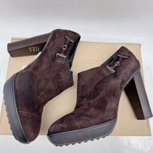TOD'S Womens Platform High Heel Pumps Bootie Ankle Boots Brown Suede EU 40 US 10